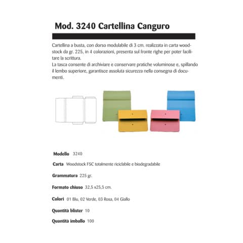 Cartelline con tasca 4Mat A4 in carta woodstock 225 g/m² dorso 3 cm rosa conf. da 10 pezzi - 3240 03